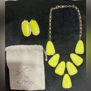 Kendra Scott Neon Yellow Harlow Necklace with Earrings & Signed Dustbag